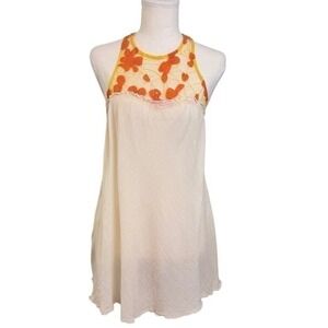 Free People Sheer Mini Dress XS Ivory Cotton Gauze Y2K Embroidered Floral Fairy